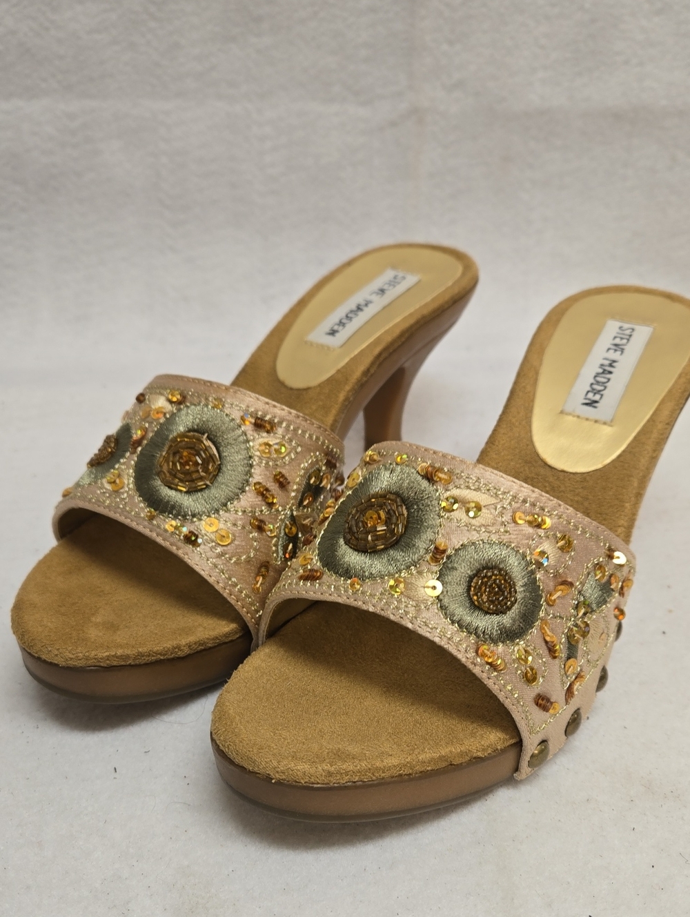 Steve Madden Pinkish Gold Embellished Slide Mules 6.5
